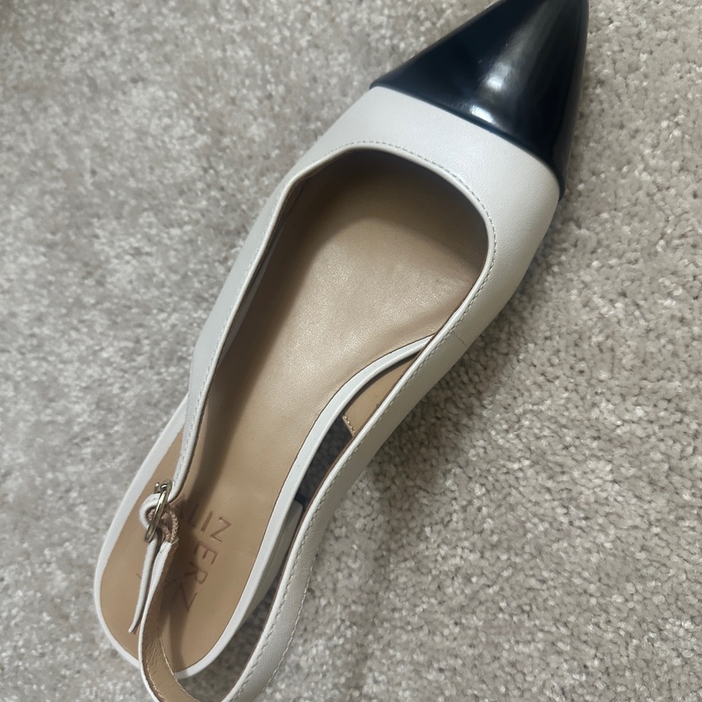 Naturalizer Two-Tone Black and White Pointed Toe Slingback Flats - Picture 2 of 4